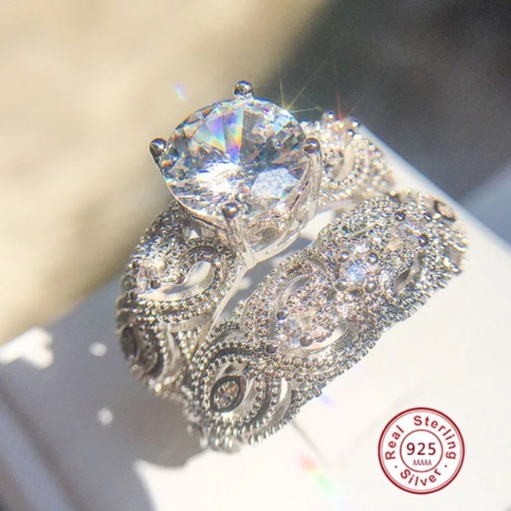 925 Diamond CZ Engagement Intricate Ring Set